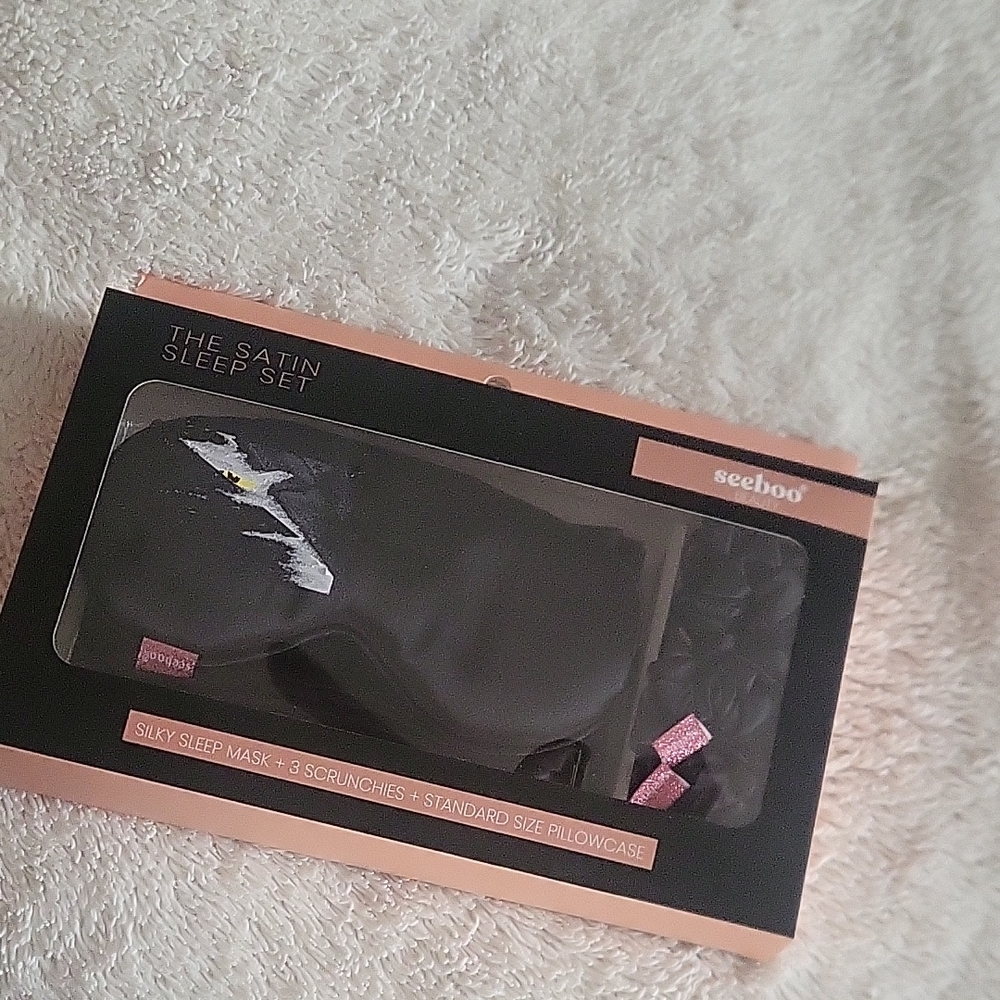 Seeboo Satin Sleep Set in Black with Pink Accents